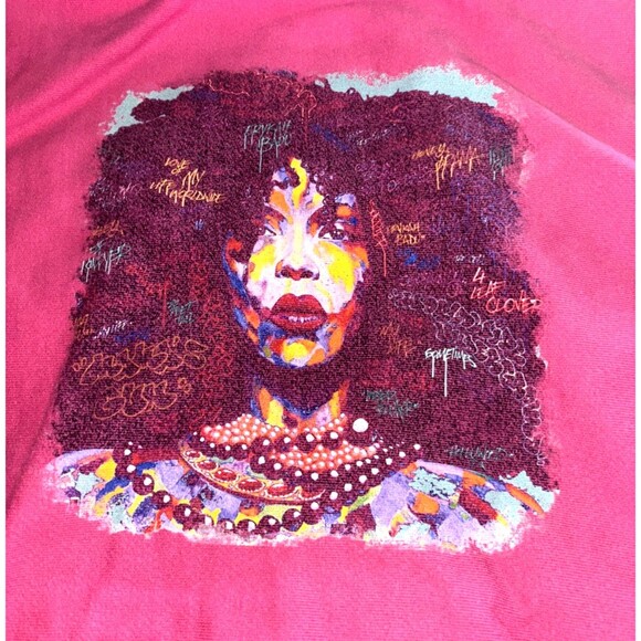 Erykah Badu Champion Reverse Weave Chenille Patch Applique Pink Hoodie Large - Picture 7 of 8